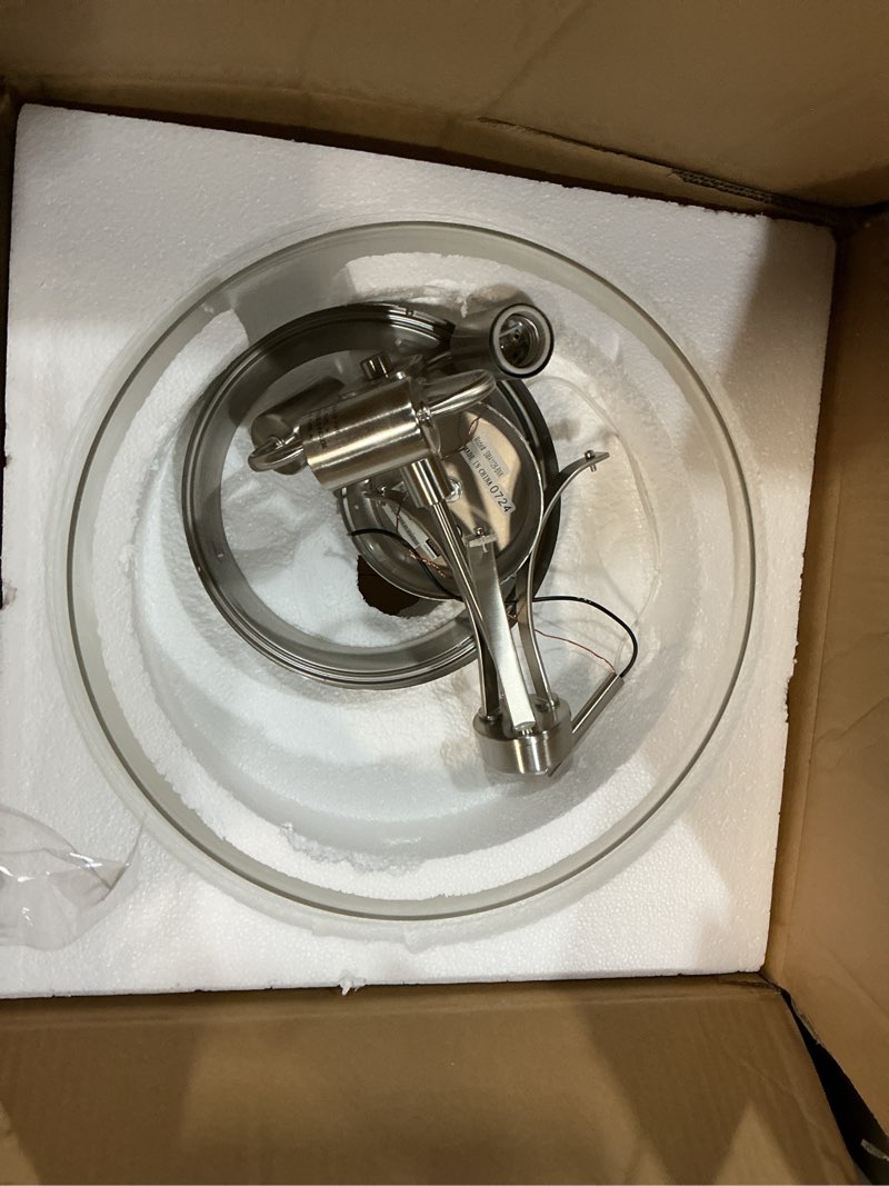 Condition photo showing As Is for eapudun 3-light farmhouse semi flush mount ceiling light fixture, modern pendant light, brushed nickel with clear glass shade, sma1126-bnk brushed nickel 3 light