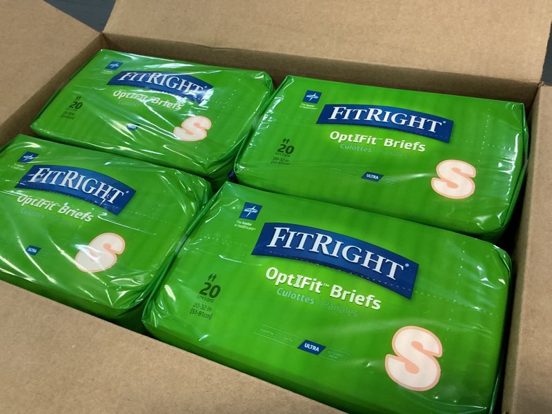 Condition photo showing New/Like New for FitRight Adult Diapers, 80 Count, Size Small (Waist Size 20"-32"), Incontinence Briefs for Men and Women, Disposable, Moisture Wicking, Leak Protection, PACKAGING MAY VARY Small 80 count