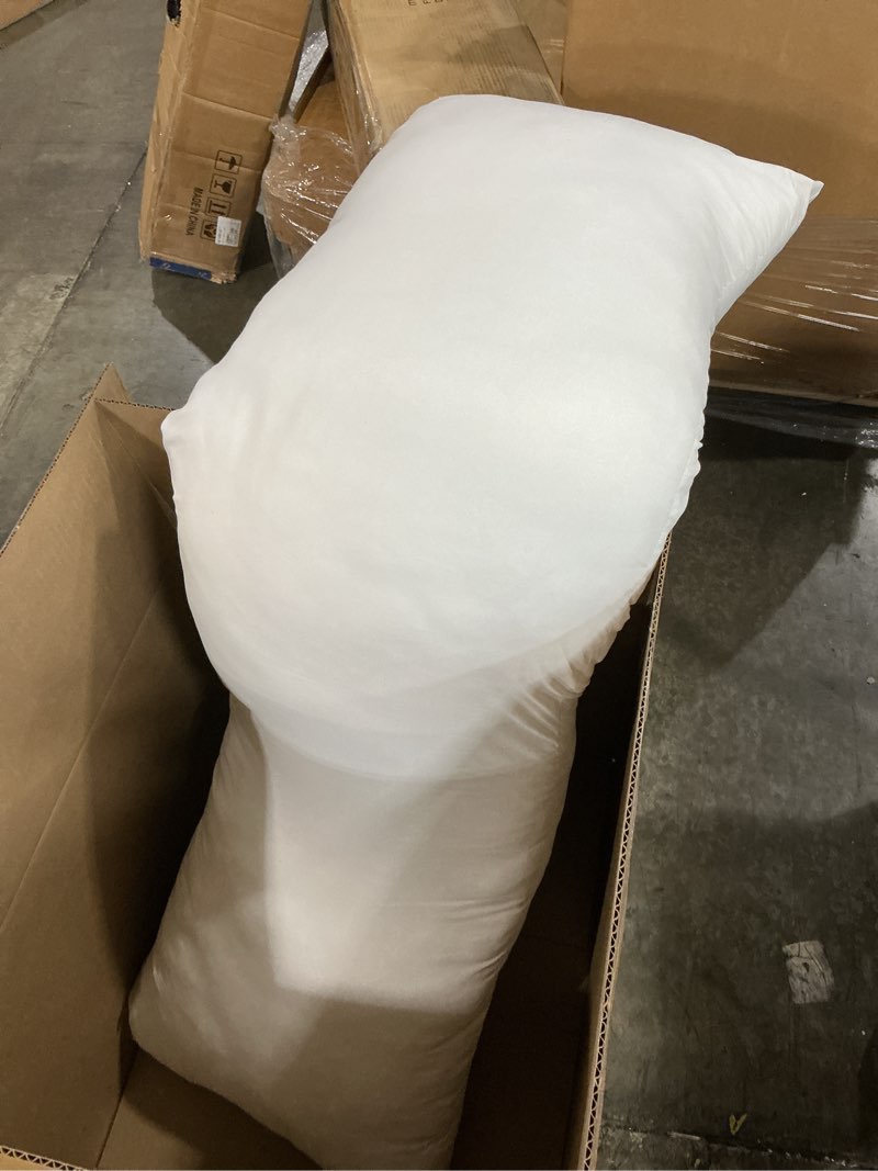 Condition photo showing As Is for acanva fluffy bed sleeping side sleeper body pillow insert, 20” x 60”with grey pillowcase, white