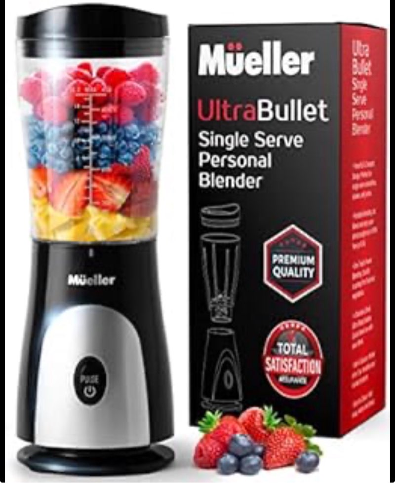Mueller Ultra Bullet Personal Blender for Shakes and Smoothies with 15 Oz Travel Cup and Lid, Juices, Baby Food, Heavy-Duty Portable Blender & Food Processor, Black (B09B8NFC9N)
