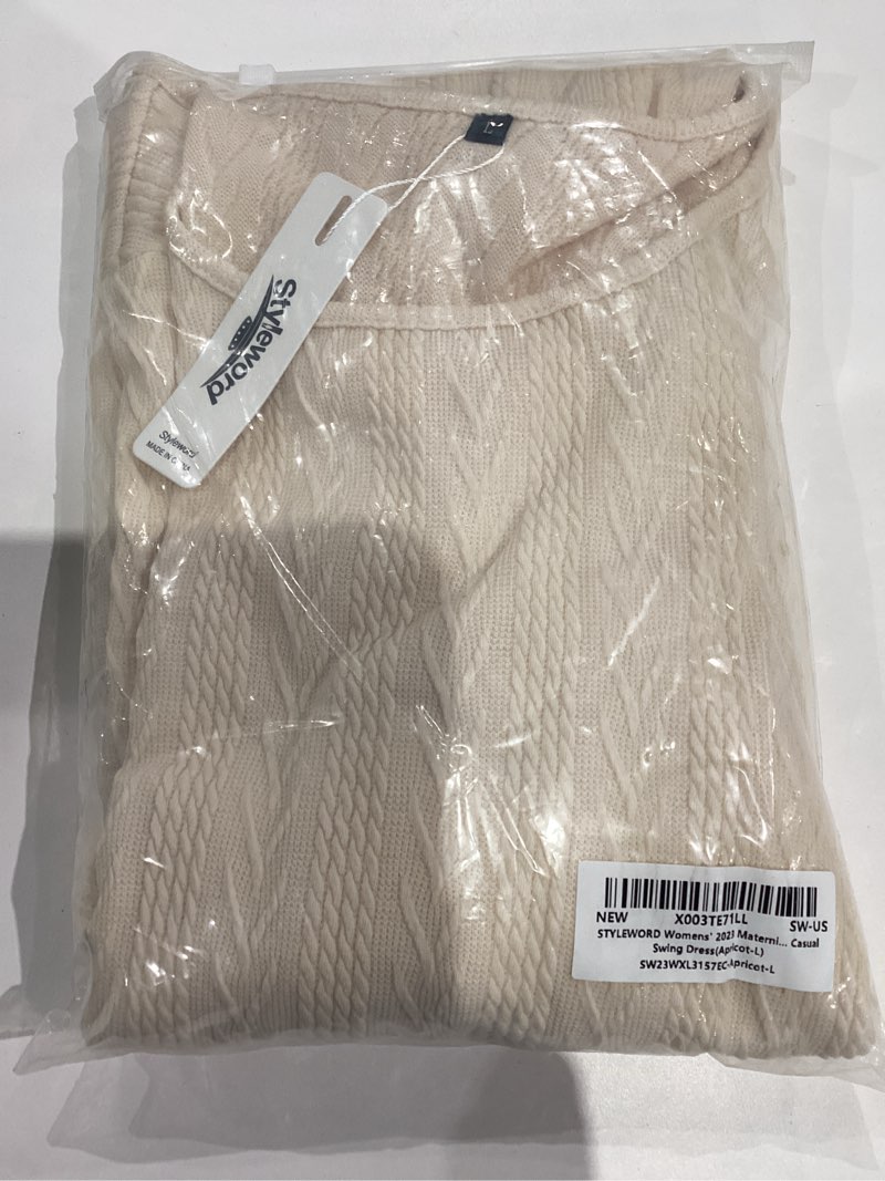 Condition photo showing item condition for STYLEWORD Women's 2024 Spring Maternity Sweater Dresses Photoshoot Long Sleeve Pullover Knit Casual Fashion Clothes Small Apricot