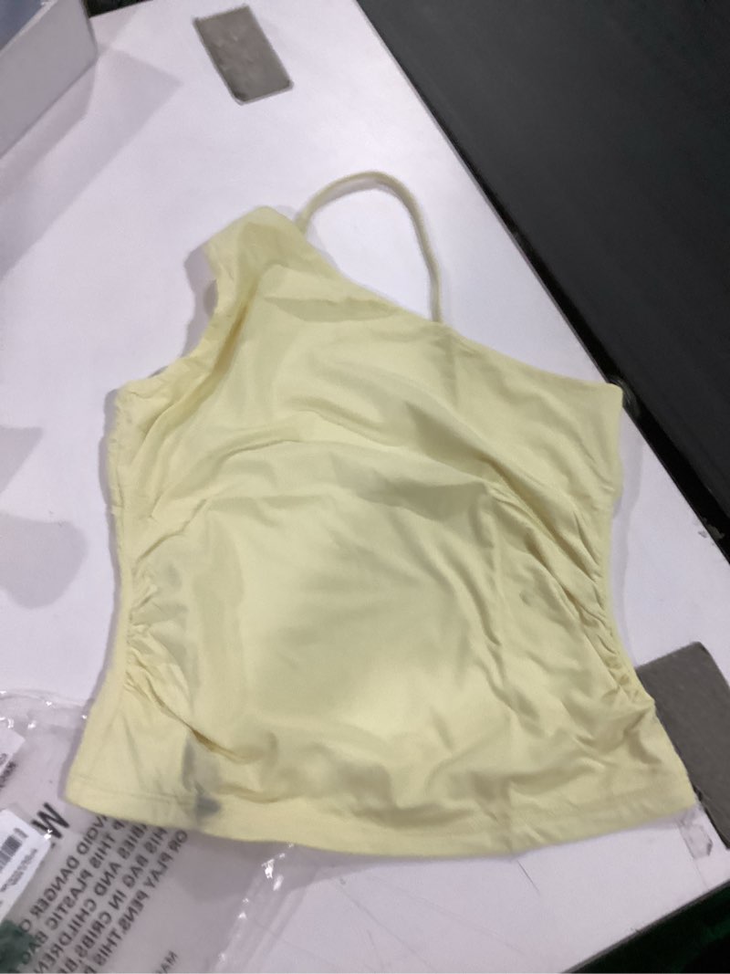 Condition photo showing Good Condition for yeoreo womens one shoulder tops sleeveless going out tank top fanciy double lined cropped tee y2k summer shirts slim fit creamy yellow medium