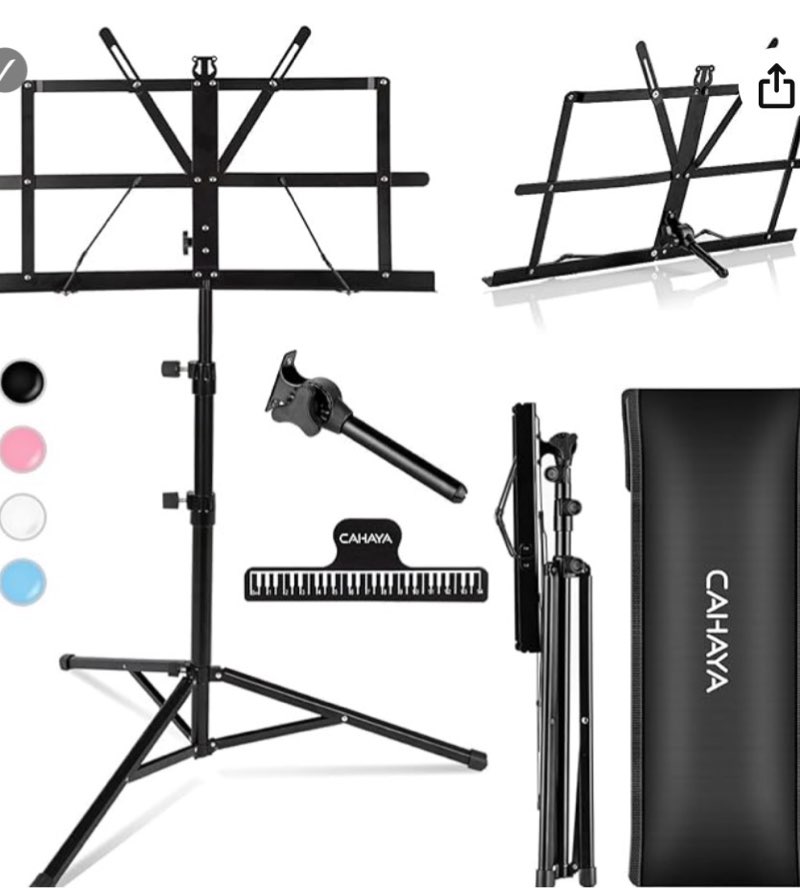 CAHAYA Portable Sheet Music Stand: Dual Use Desktop Book Holder Folding Lightweight Extra Stable Reinforced with Carrying Bag and Clip for Students Musicians Height Adjustable up to 54.3" CMS0204