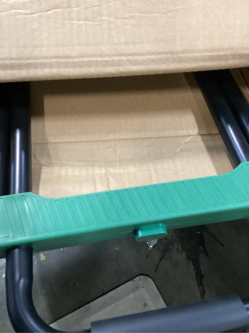 Condition photo showing Good Condition for Heavy-Duty 330LB Capacity Hand Truck with Stair-Climbing Wheels & One-Touch Retractable Handle - Q235 Steel Collapsible Dolly Cart, 4.2-Inch Triple Wheels, Elastic Strap & Sponge Grip (Green) Green 330lbs