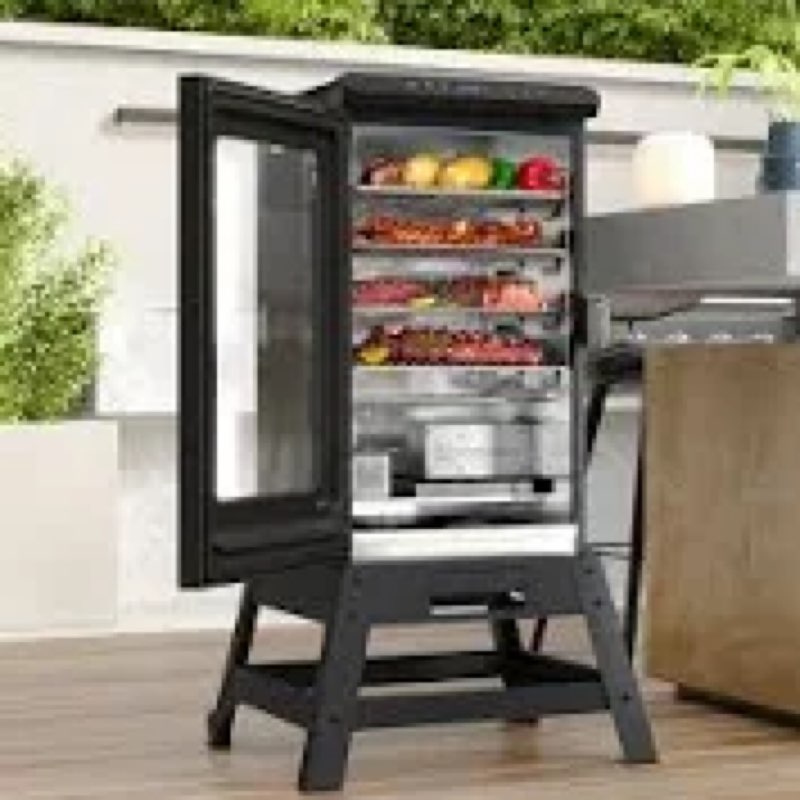 EAST OAK Ridgewood Pro 30" Electric Smoker, Smoker with Leg Kit & Glass Door, Side Wood Chip Loader, 725 Sq Inches of Cooking, Digital Control, Night Blue