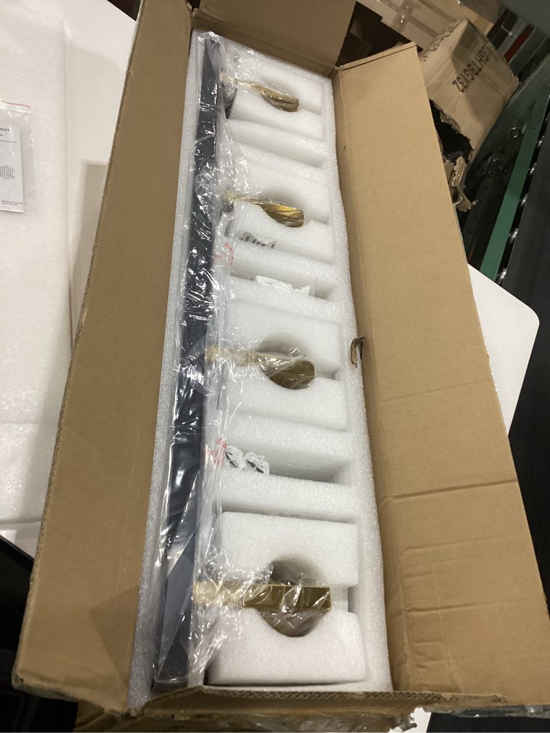 Condition photo showing Good Condition for Modern Bathroom Vanity Light 4-Lights Black Gold Crystal Bathroom Wall Light Vanity Light Fixtures?28.34-inch Modern Minimalist Design Black+Gold Straight 4-Light