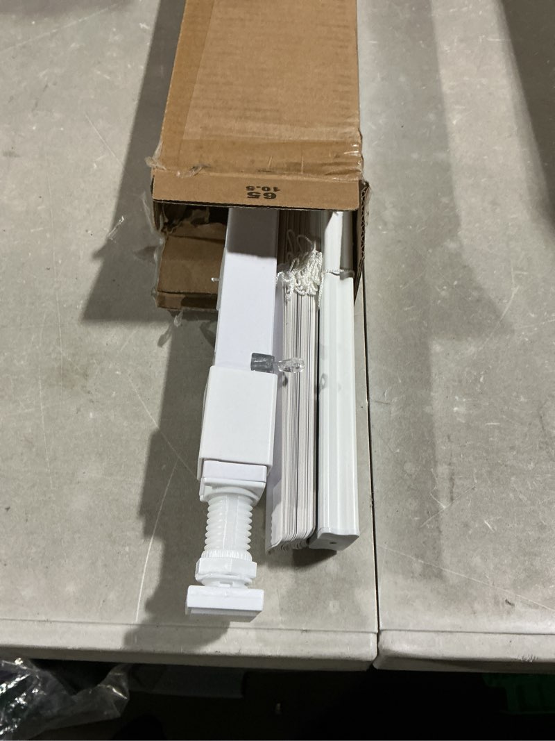 Condition photo showing As Is for lazblinds no tools no drill 1" vinyl mini blinds, cordless blinds for windows, light filtering horizontal window blinds & shades, 26" w x 36" h, white cordless-white 26" w x 36" h