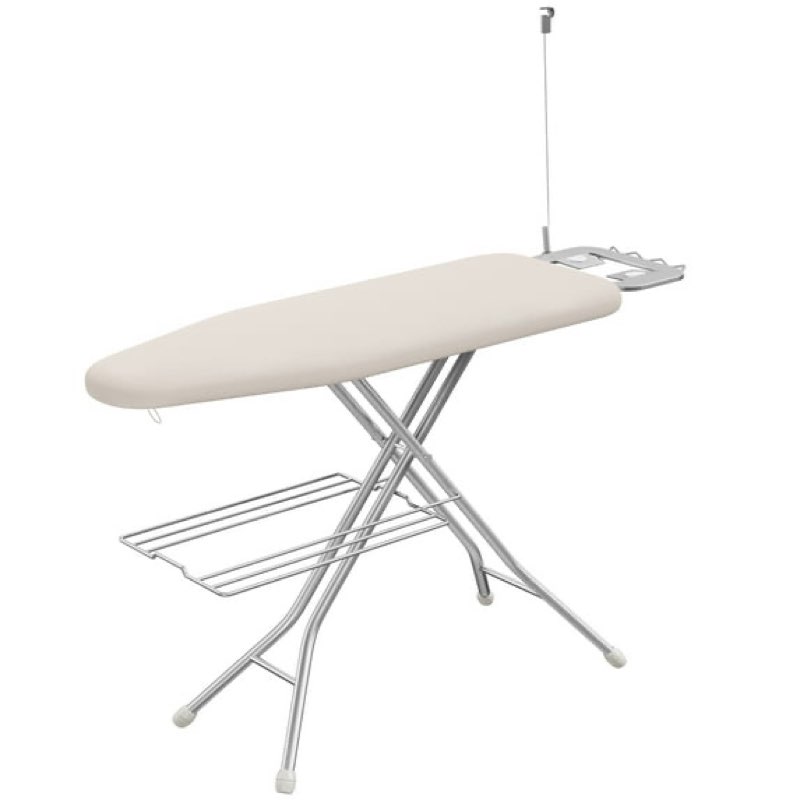 full size foldable ironing board with cord holder & clothes rack, beige