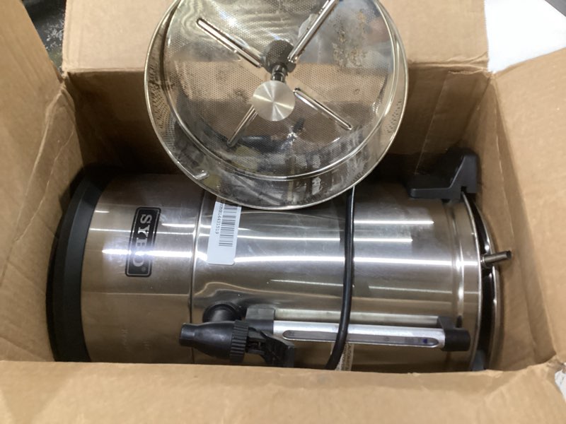 Condition photo showing As Is for SYBO SR-CP-50B Commercial Grade Stainless Steel Percolate Coffee Maker Hot Water Urn for Catering, 50-Cup 8 L, Metallic 8L Metallic, NOT TESTED, AS IS