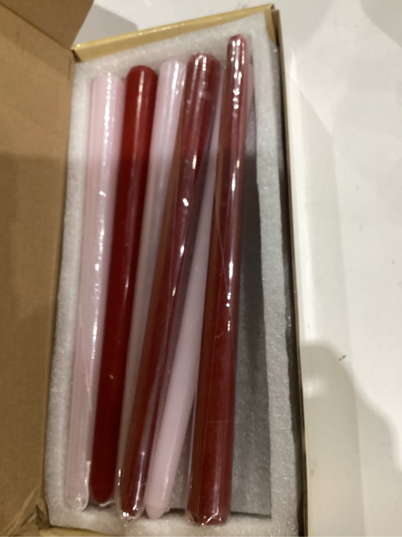 Condition photo showing Good Condition for viyffo taper candles 10 inch red 12 pack unscented, smokeless long tall tapered candlesticks wedding home decor dinner natural color series gradient red 10 inch-12 count
