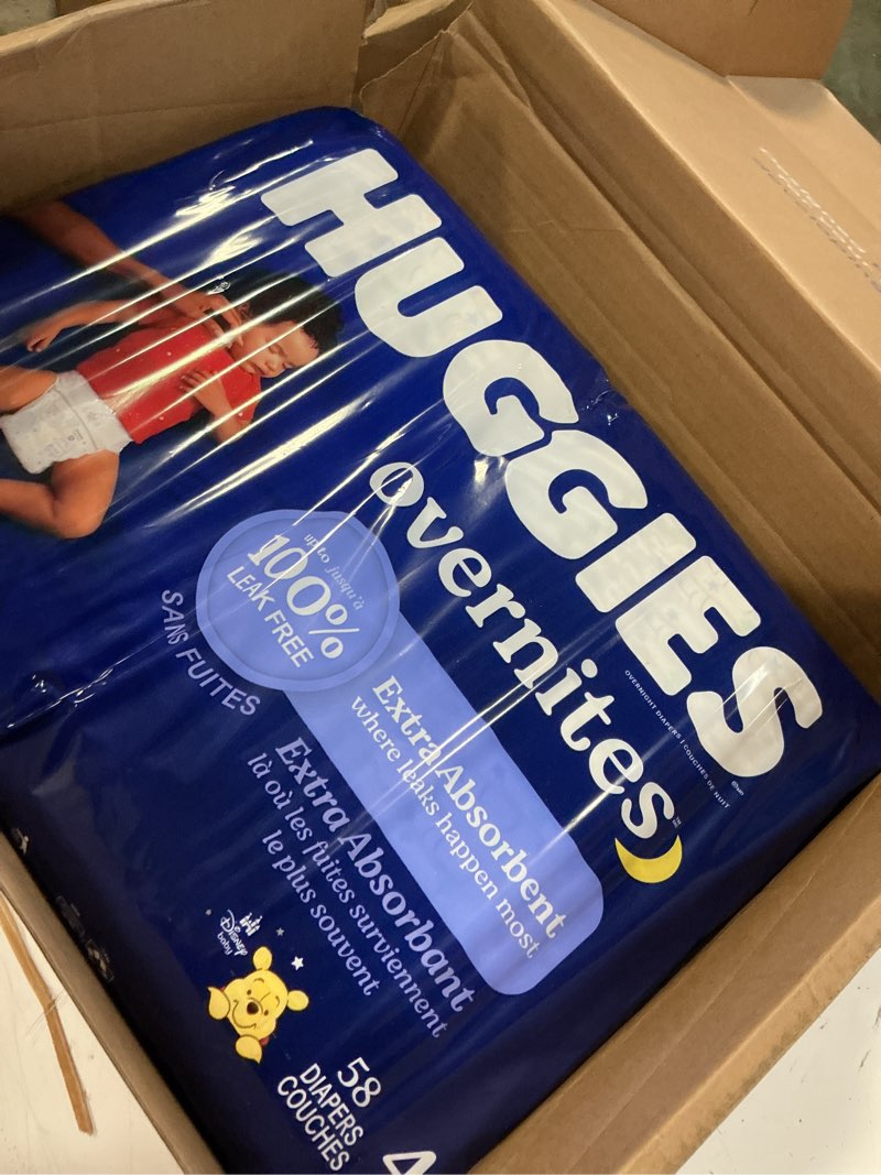 Condition photo showing Good Condition for huggies size 4 overnites baby diapers: overnight diapers, size 4 (22-37 lbs), 116 ct (2 packs of 58), packaging may vary size 4 116