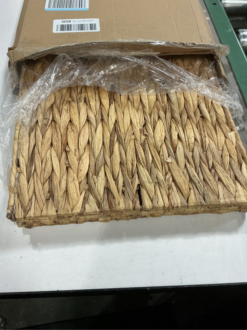 Condition photo showing Good Condition for Wicker Storage Basket Foldable Hyacinth Storage Box Set of 2, 12x12x12 Inch - Handmade Woven Basket for Closet,Shelf Organization & Decor