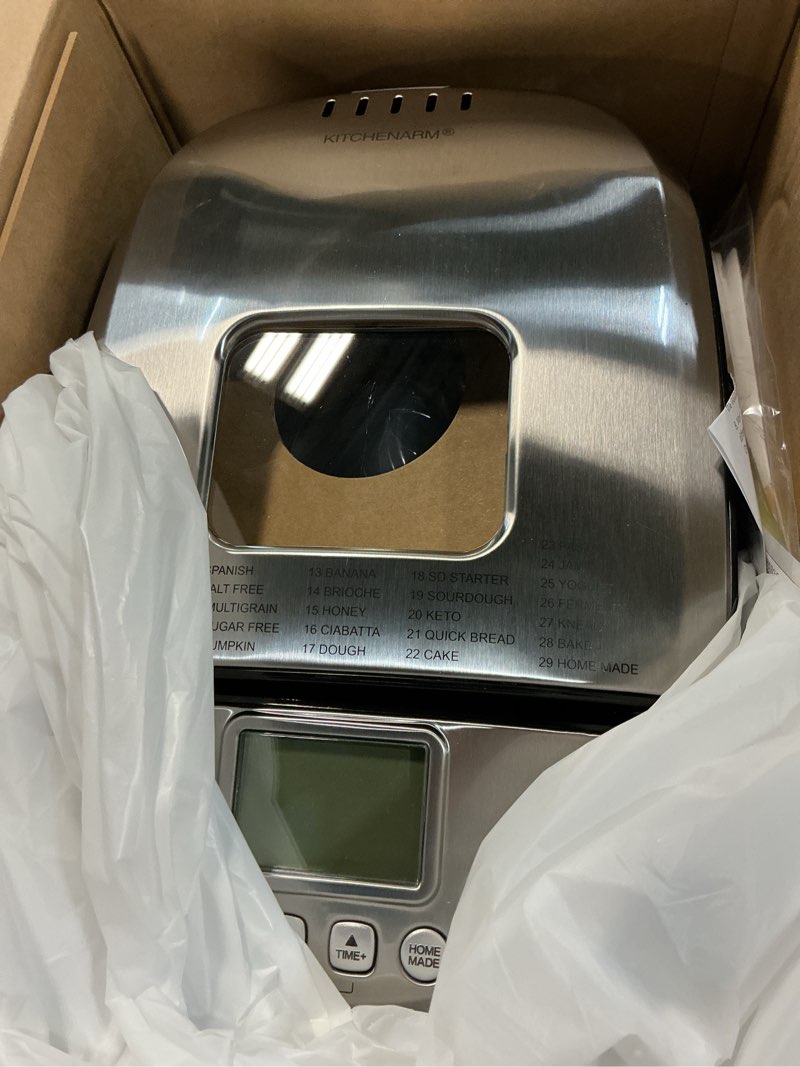 Condition photo showing Good Condition for kitchenarm 29-in-1 smart bread machine with gluten free setting 2lb 1.5lb 1lb bread maker machine with homemade cycle - stainless steel breadmaker with recipes whole wheat bread making machine 29 programs - 3 loaf sizes - 3 crust colors stainless steel