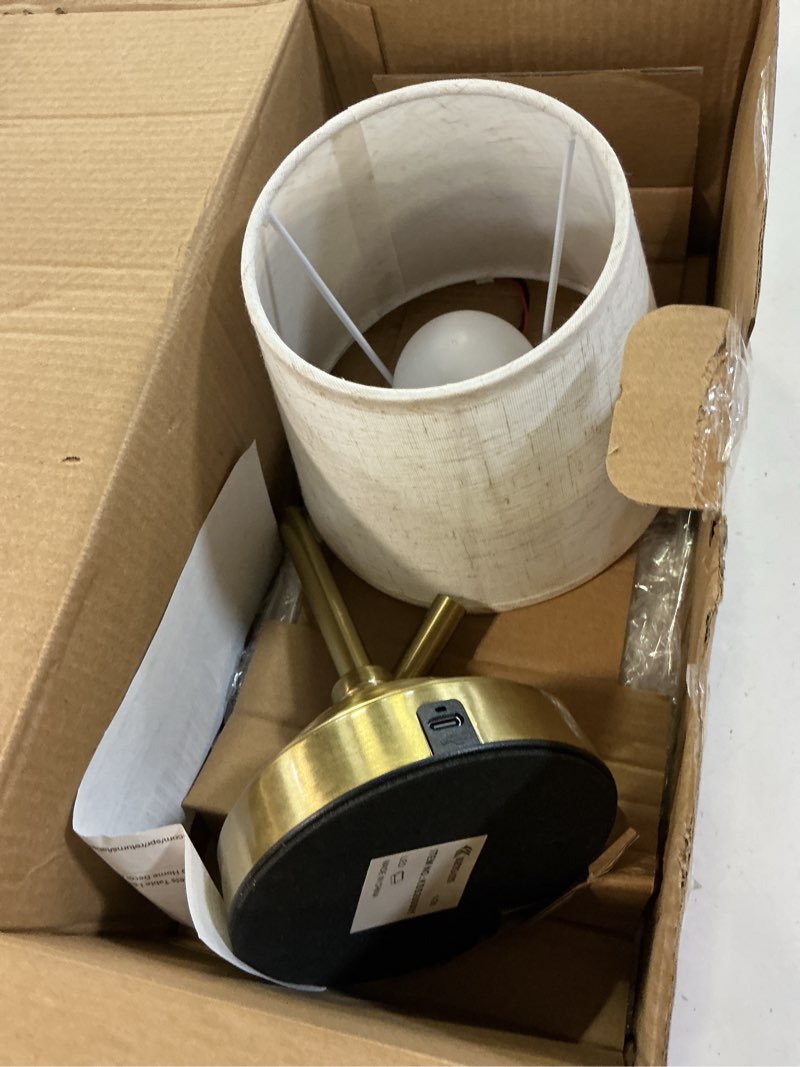 Condition photo showing Good Condition for (incomplete  )) 21 pack cordless table lamp, rechargeable desk lamp with fabric shade, battery operated lamp 3 color stepless dimming, small touch bedside lamp home decor for dining, counter (brushed gold) brushed gold  1 pack