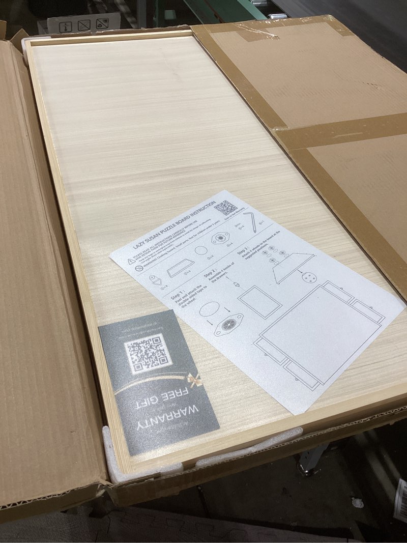 Condition photo showing As Is for Puzzle Board with Drawers Rotatable 360-Degree Wheels and Cover 34" x 26" 1500 Piece Wooden Jigsaw Puzzle Table Storage Organizer Portable Lightweight Design 1500PCS