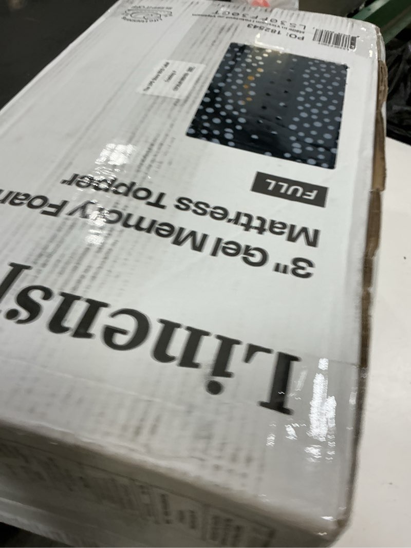 Condition photo showing New/Like New for linenspa memory foam mattress topper, full size - 3 inch gel infused memory foam - plush feel - cooling and pressure relieving - certipur certified full 3 inch classic gel
