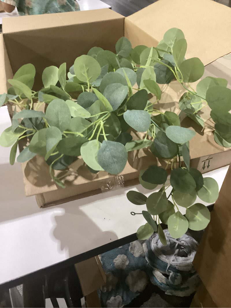 Condition photo showing Good Condition for 2 pack artificial eucalyptus garland: silver dollar eucalyptus leaves vines with 156 leaves - handmade faux silk leaf greenery garland for table wedding party mantel wall indoor outdoor decor
