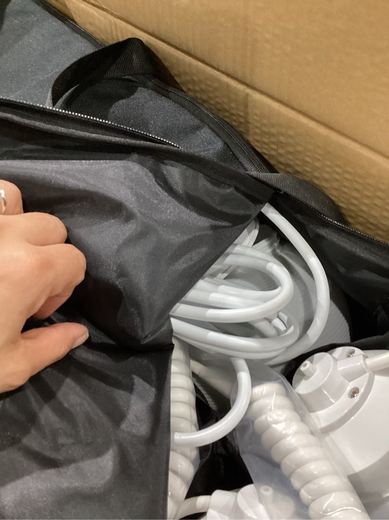Condition photo showing As Is for 8 globe light set white globes with 30 foot white cord, weather resistant outdoor string lights for parties weddings and events, ul listed, bulbs not included