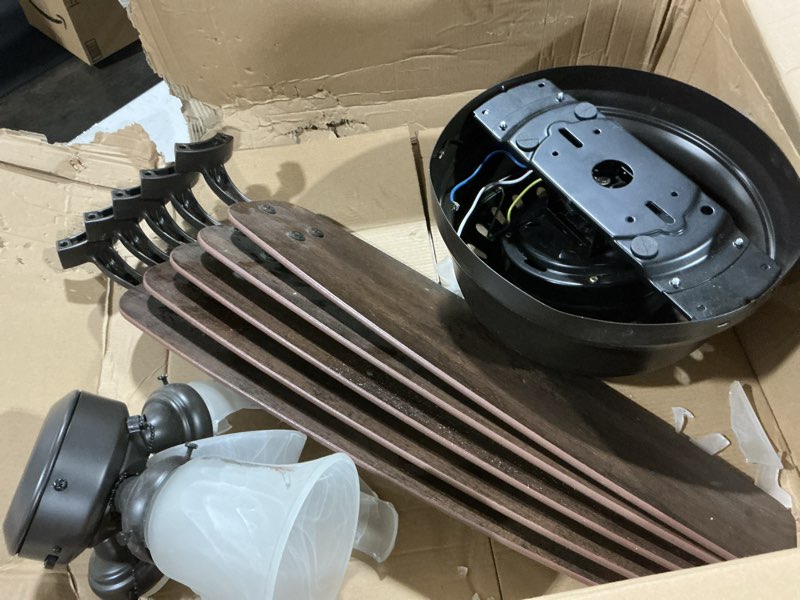 Condition photo showing As Is for Ceiling Fans with Lights and Remote,42 inch Gold Chandelier Ceiling Fan with Light,LED Dimmable?Retractable Crystal Fandelier Ceiling Fans for Dining Room,Bedroom and Living Room glod