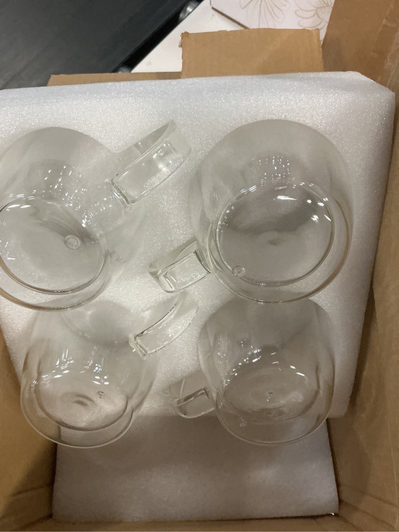 Condition photo showing Good Condition for yuncang double wall coffee mugs, (4-pcak) 16 ounces-clear glass with handle,lnsulated,cappuccino,tea,lattecups,beverage glasses heat resistant 4pack-16oz