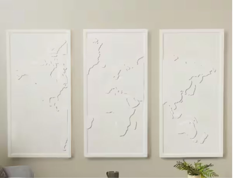 Wooden White 3D World Map Wall Decor (Set of 3)