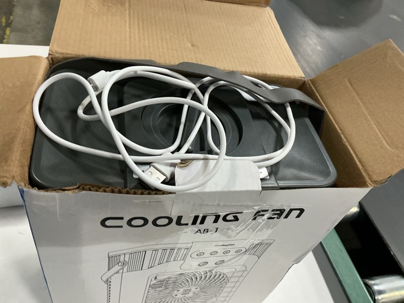 Condition photo showing As Is for portable air conditioner cooling fan with remote, quiet with 3 speeds, 1200ml personal air cooler fan with 3 mist, 7 night light, 8h timer, small air conditioner for bedroom office