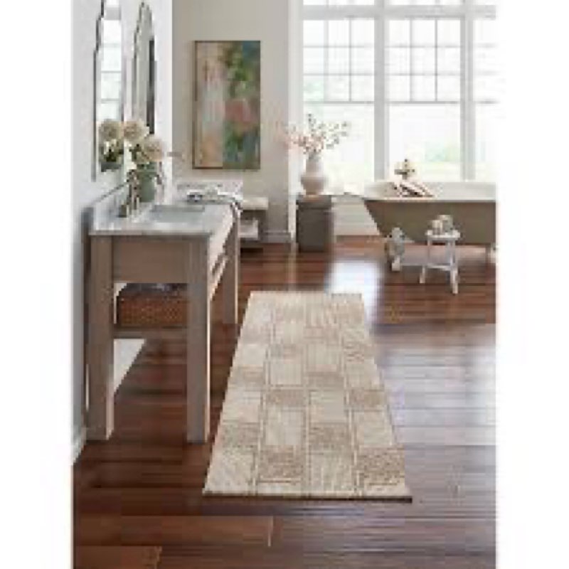 allen + roth sahara checkmate 2 x 7 (ft) loomed polyester prairie taupe rectangular