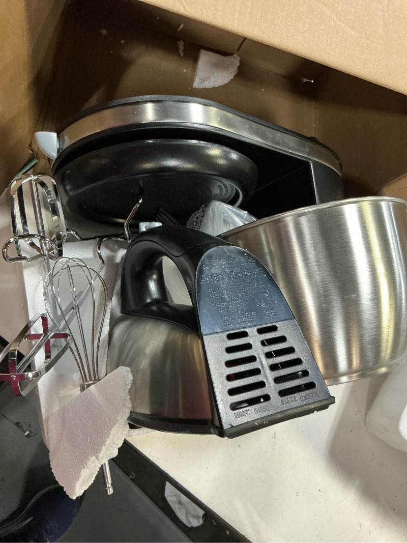 Condition photo showing Good Condition for hamilton beach classic stand and hand mixer, 4 quarts, 6 speeds with quickburst, bowl rest, 290 watts peak power, black and stainless black & stainless