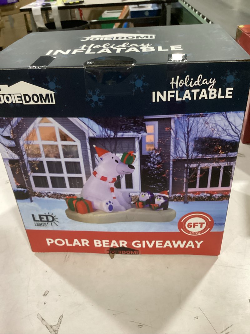 Condition photo showing New/Like New for Joiedomi 6 FT Long Christmas Inflatable Decoration Polar Bear & Penguins with Build-in LEDs, Blow Up Inflatable for Christmas Party Indoor, Outdoor, Yard, Garden, Lawn Décor, Holiday Season Decoration Gift Bear