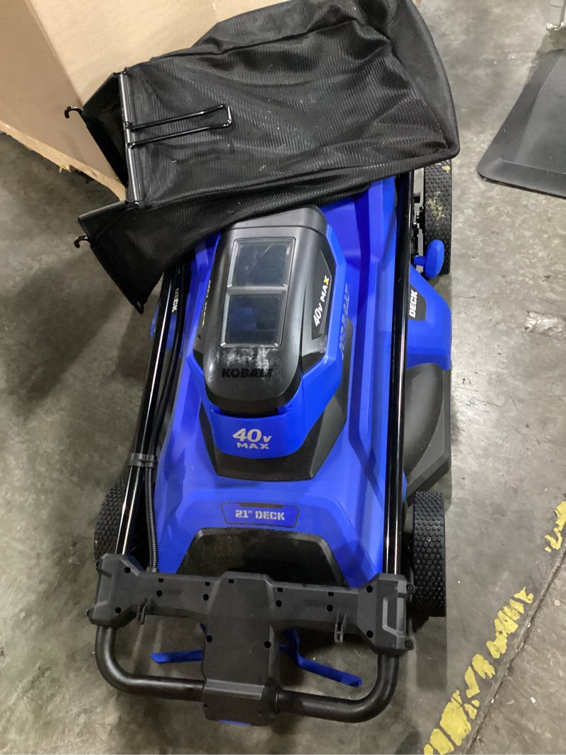 Condition photo showing As Is for kobalt 40-volt 21-in brushless battery push lawn mower 6 ah (battery and charger included)