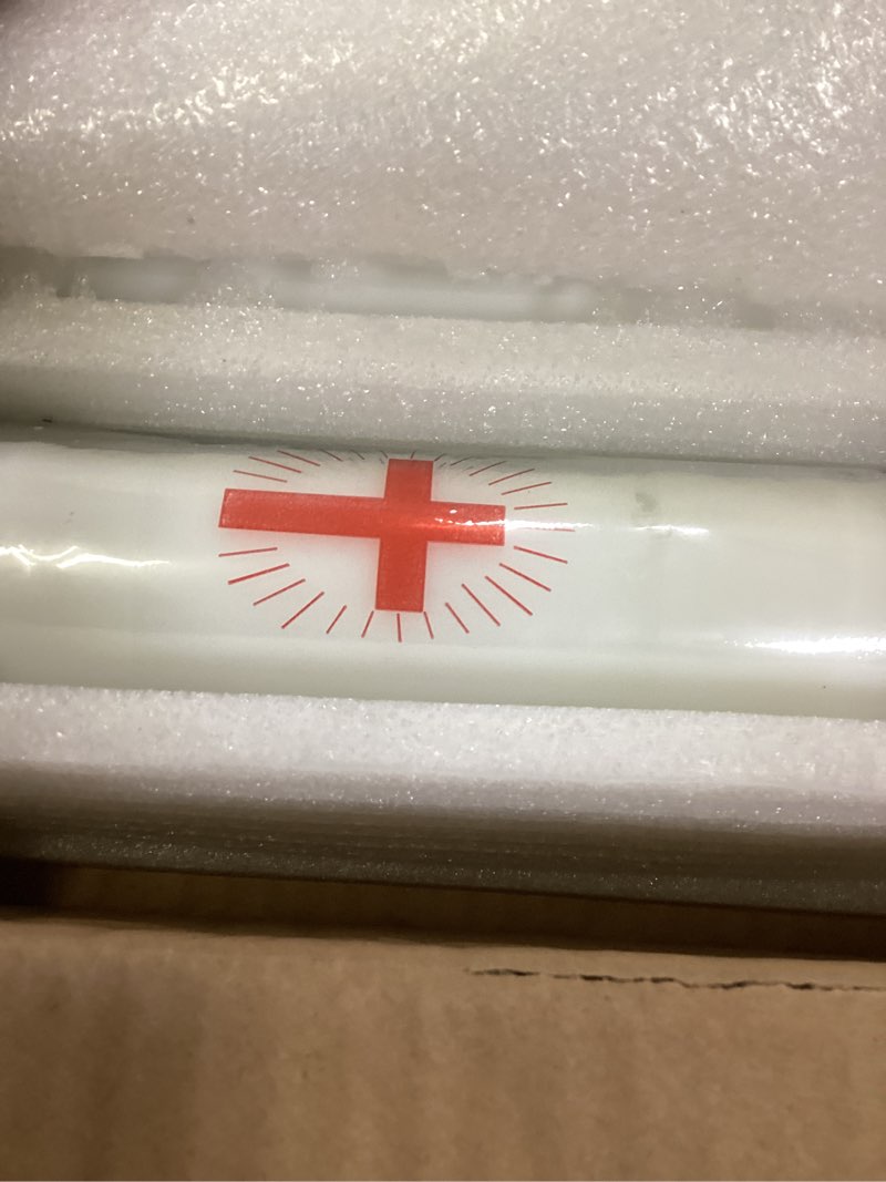 Condition photo showing New/Like New for 6 pack white prayer candles, 7-day devotional with cross, safe blown glass jars, long burning, smokeless honey scent catholic candles for church, vigil & memorial