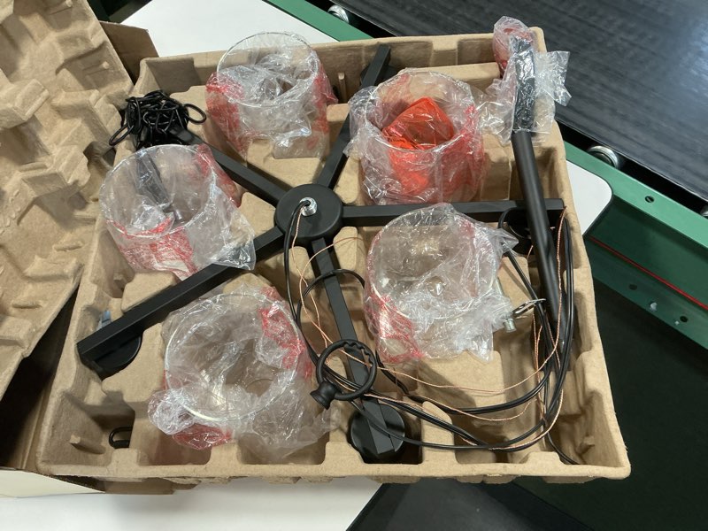 Condition photo showing Good Condition for allen + roth Evans 5 -Light Matte Black Indoor Clear glass Glass Metal Chandelier