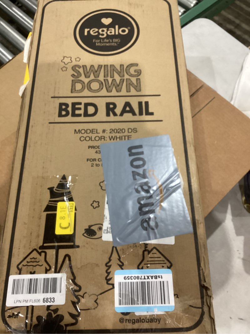 Condition photo showing New/Like New for Regalo Safety Swing Down Bed Rail Guard for Toddlers, Bed Safety Rail with Patented Gap Guard, Fits Twin, Full & Queen Mattress, White, Tested & Safe for 30 Years, American Designed, Family Owned 43 Inch