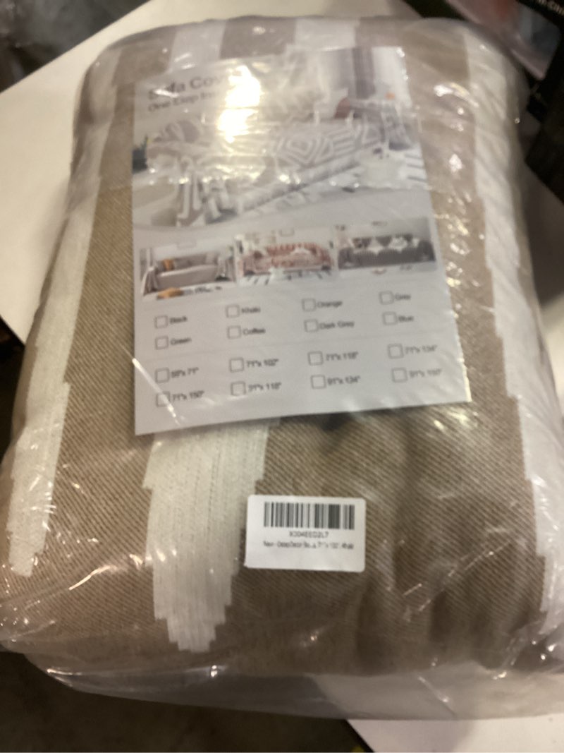 Condition photo showing New/Like New for OstepDecor Boho Couch Cover, Khaki Sofa Covers Washable, Sectional Couch Covers for Sofa L Shape, Chenille Sofa Blanket Cover, Non-Slip Sofa Slipcovers for Dogs, Pets, 71" x 150" Bohemia Khaki 71" x 150"