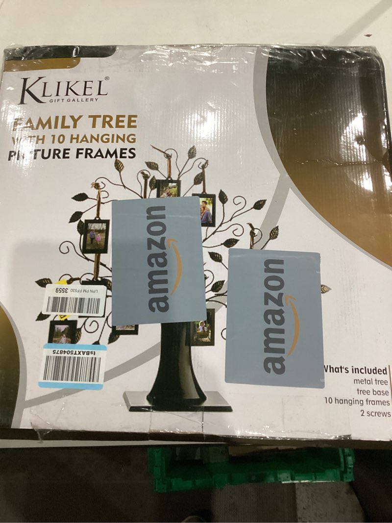 Condition photo showing As Is for Klikel Family Tree Picture Frame Display with 10 Hanging Picture Photo Frames | Large 20 x 18 Metal Tree | 10 Ornamental 2x3 Frames 20"