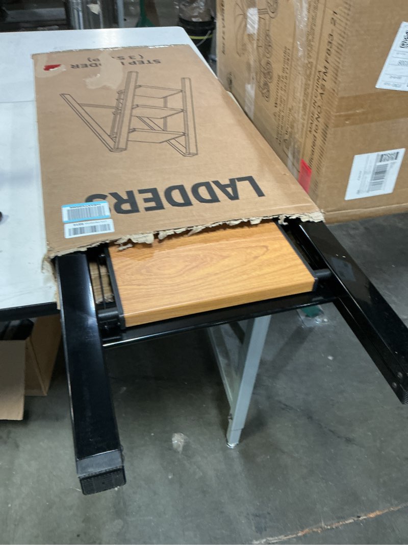 Condition photo showing Good Condition for Taranta 3 Step Ladder,Aluminum Lightweight Folding 3 Step Stool with Anti-Slip Wide Pedal, 330lbs Capacity Step Ladder for Household,Kitchen,Office - BlackWoodgrain Black&woodgrain 3 Step