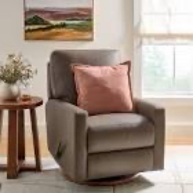 better homes & gardens modern farmhouse swivel glider recliner, taupe faux leather