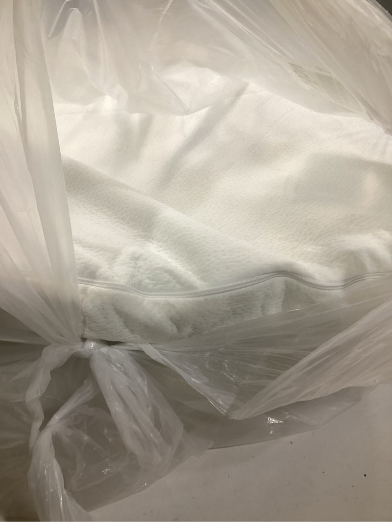 Condition photo showing As Is for 2"x27.5"x52" Mattress Topper, 27.5" Wx52 L Size with Super Soft Water-Resistant, Detachable & Machine Washable Cover, CertiPUR-US Certified Gel-Infused Memory Foam Pad, Pure White 01-2 Inch-pure White