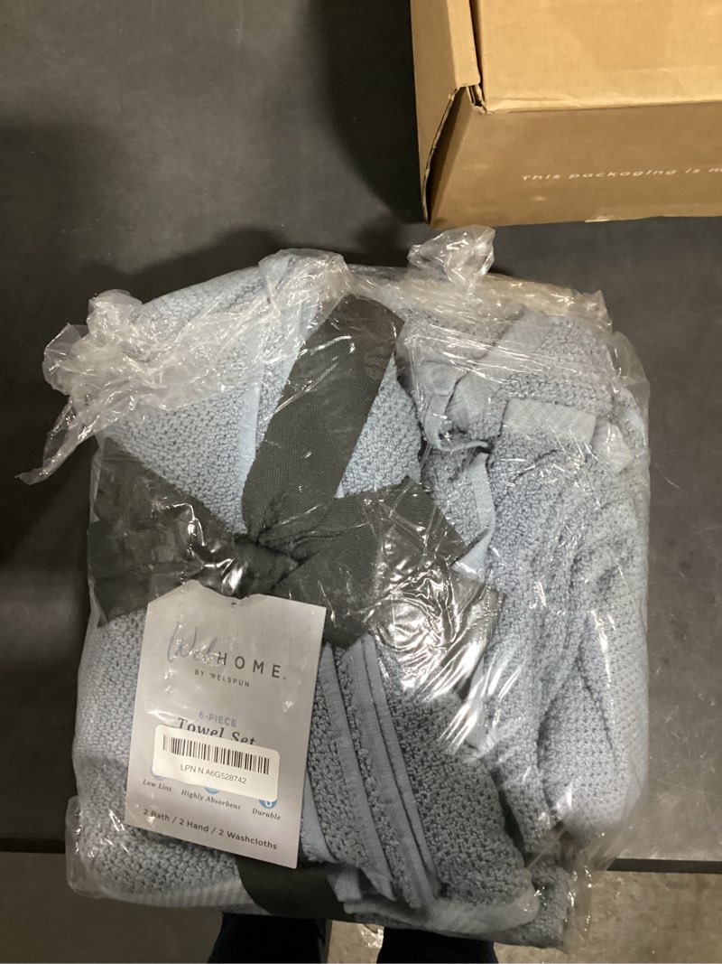 Condition photo showing Good Condition for Welhome Franklin 100% Cotton Popcorn Textured Towel Set - 6 Piece 600 GSM, Soft & Plush, 2 Bath Towels, 2 Hand Towels, 2 Washcloths, Dusty Blue Dusty Blue 6 Piece Towel Set