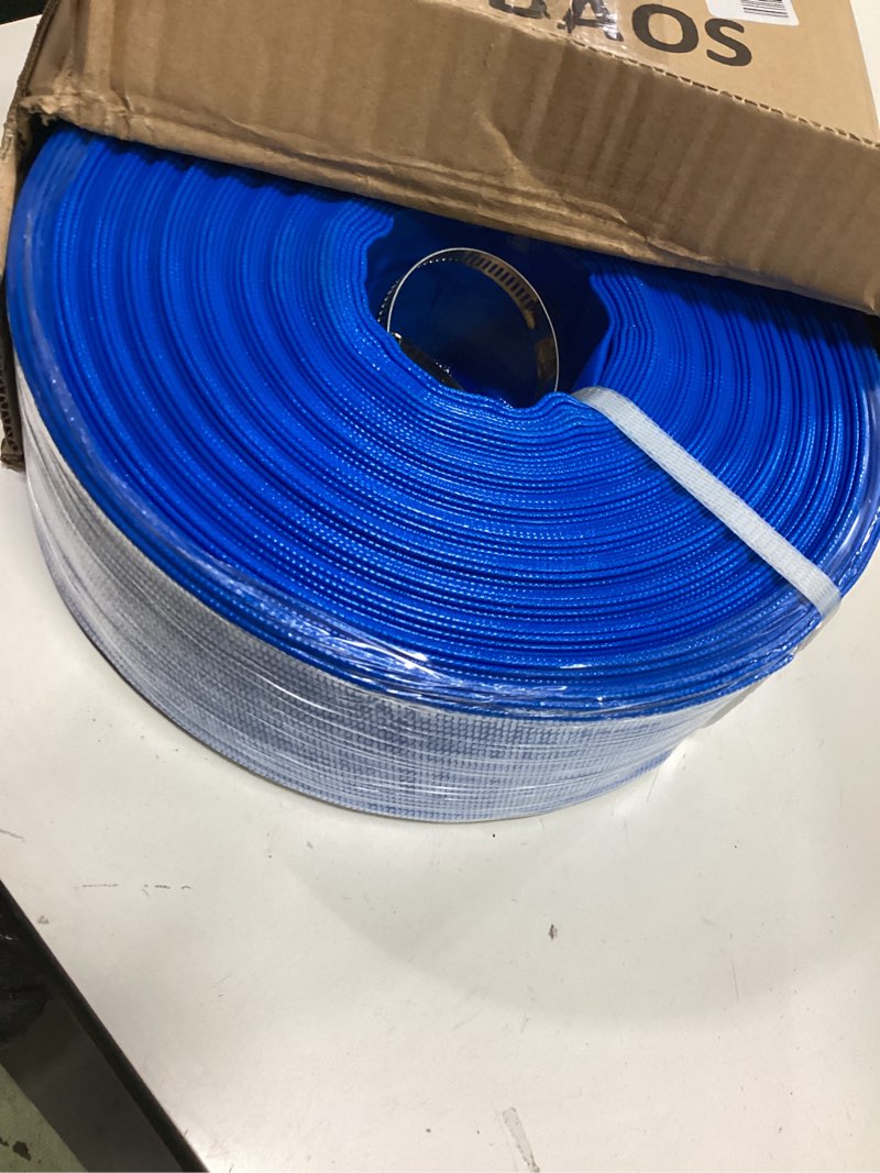Condition photo showing New/Like New for 2" x100 ft, pool backwash hose, heavy-duty pvc hose, lay flat discharge hose, weatherproof burst resistant for water transfer, sump pump, pool filter, pool drain?with 2 clamps 2"*100ft