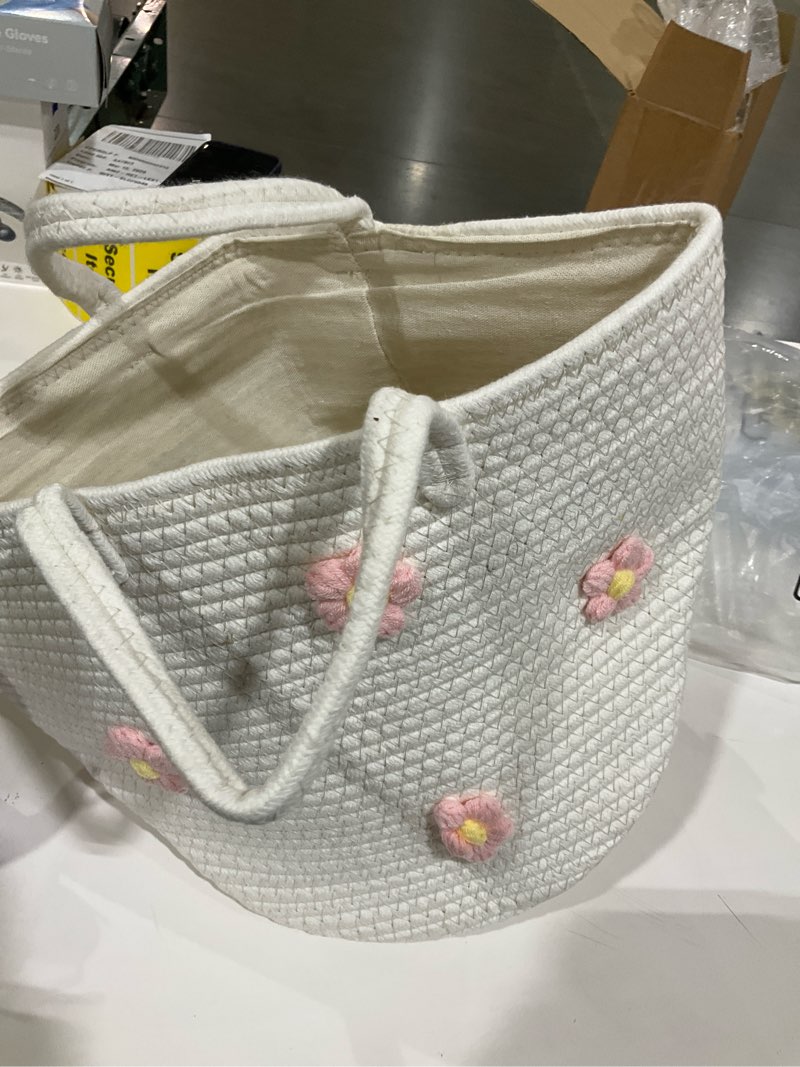 Condition photo showing Good Condition for 11 Inch Cotton Rope Woven Baskets for Organizing with 3D Flower Nursery Laundry Basket Round Rope Storage Small Laundry Organizer Decorative Living Room Bedroom Decorations