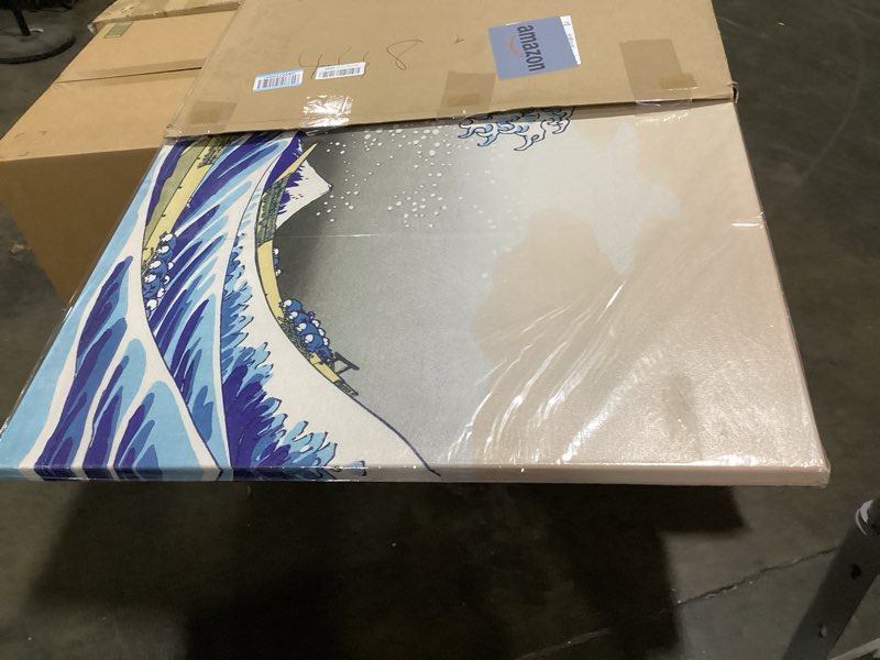 Condition photo showing New/Like New for okexckk the great wave off kanagawa by katsushika hoki wall art decor, classic painting abstract seascape canvas print pictures, modern japanese artwork for bedroom living room decoration - 32"x48" 48"l x 32"w great wave off kanagawa