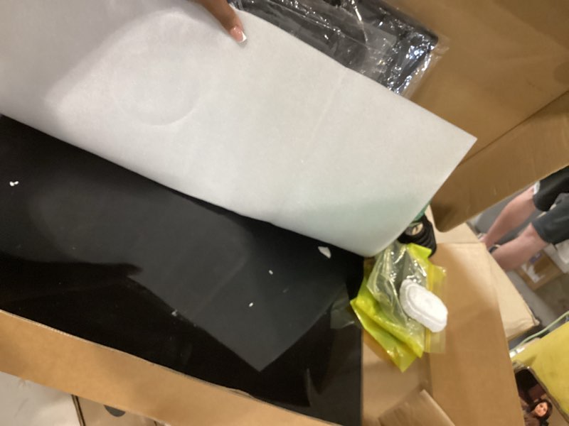 Condition photo showing As Is for fitueyes floor tv stand for 32 39 40 43 49 50 55 60 inch tvs, tv floor stand with swivel mount, max holds 66lbs, white glass base, height adjustable tv mount for corner & bedroom (with 2 shelf, black)