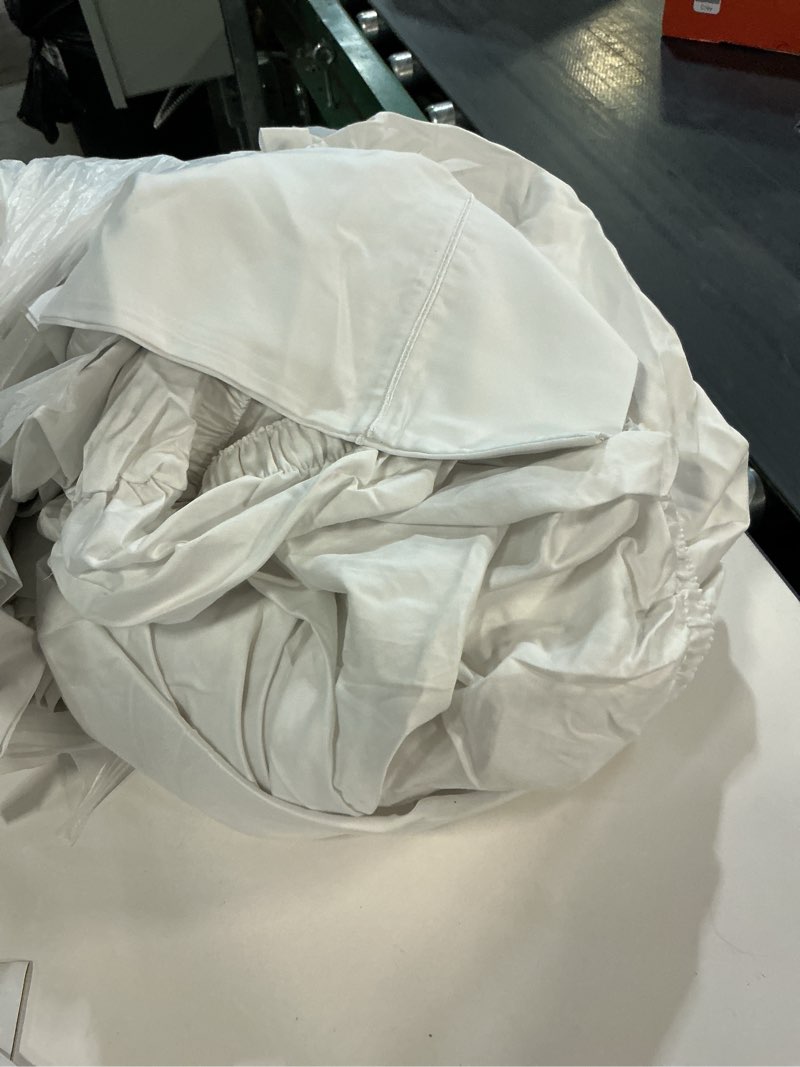 Condition photo showing As Is for amazon basics lightweight super soft, wrinkle-free, breathable microfiber 4-piece bed sheet set with 14-inch deep pockets, full, bright white, solid bright white full