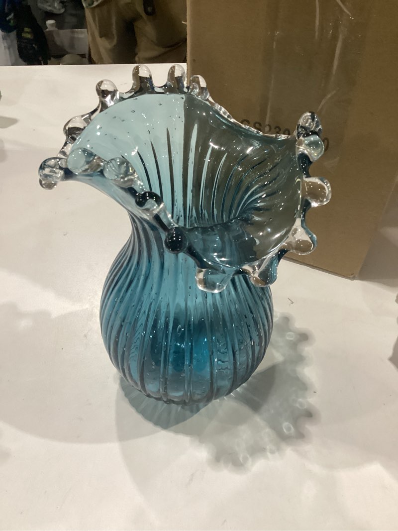 Condition photo showing New/Like New for 8inch blown glass bubble vase collection modern art flower vase decoration for home decor living room,office,centerpiece,table and wedding,blue blue bubble