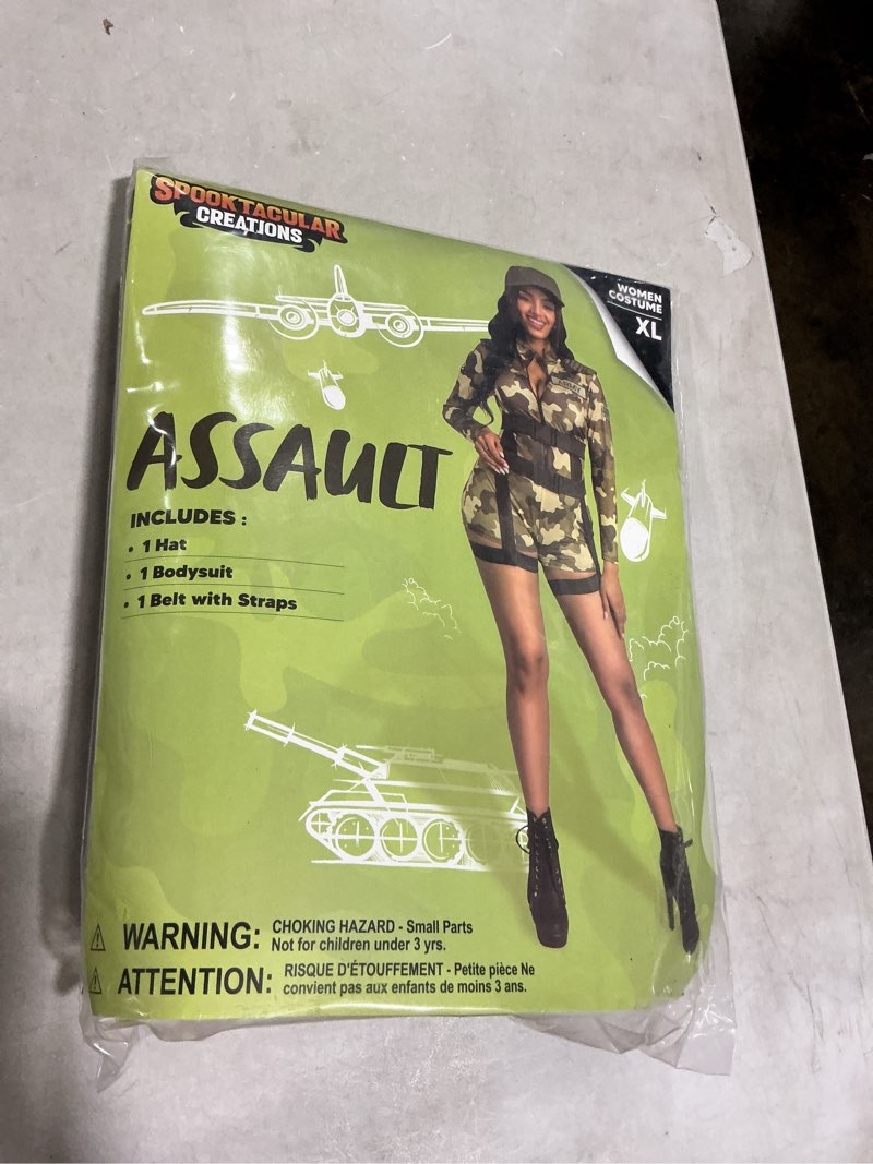 Condition photo showing New/Like New for Spooktacular Creations Army Costume Women, Halloween Goin' Assault Team Romper Costume Set for Halloween Cosplay Party X-Large