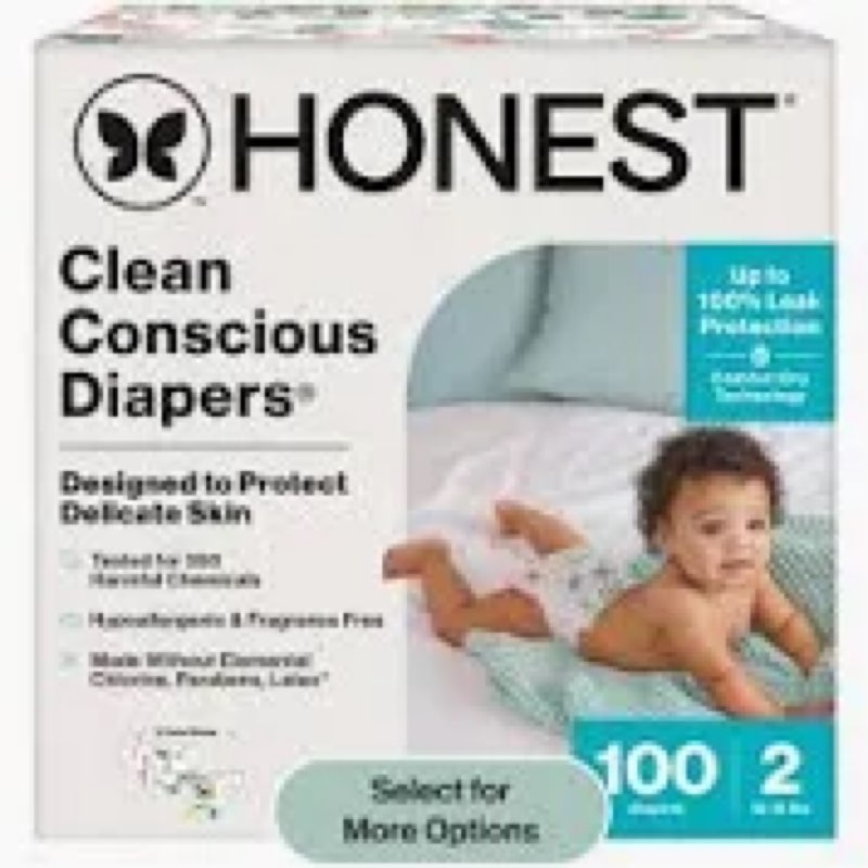 The Honest Company Clean Conscious Diapers for Sensitive Skin, Up to 100% Leakproof Hypoallergenic Fragrance-Free Baby Diapers, Gender Neutral Prints, Super Club Box, Size 2 (16–28 lbs), 120 Count Size 3 (120 Count) Space Travel + It's a Pawty