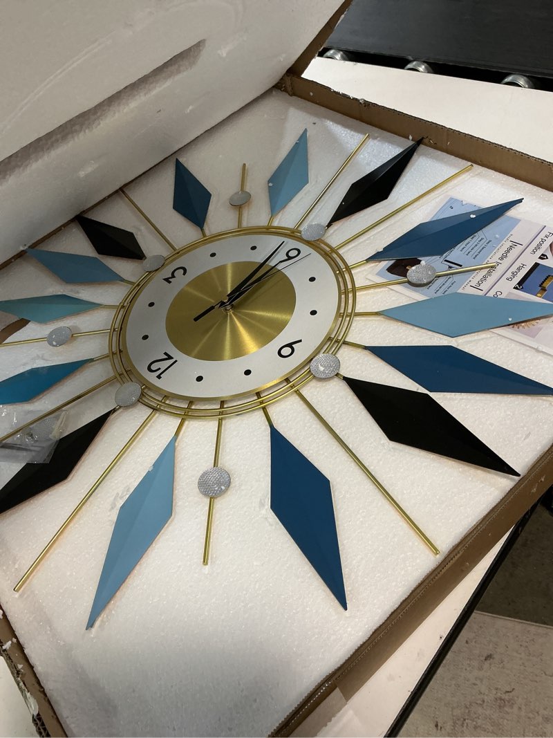 Condition photo showing Good Condition for large metal decorative wall clocks silent non-ticking,3d modern art clock home decorative big wall clocks for living room bedroom dining room decor,dia 23.6 inch blue 24.0*24.0 inch