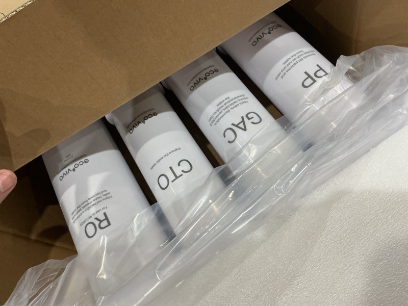 Condition photo showing New/Like New for ecoviva 1000gpd undersink reverse osmosis system, german design, nsf/ansi 58 61 372 tankless 9-stage 3:1 pure to drain, 10 years robust alkaline ro water filtration, fully sealed white