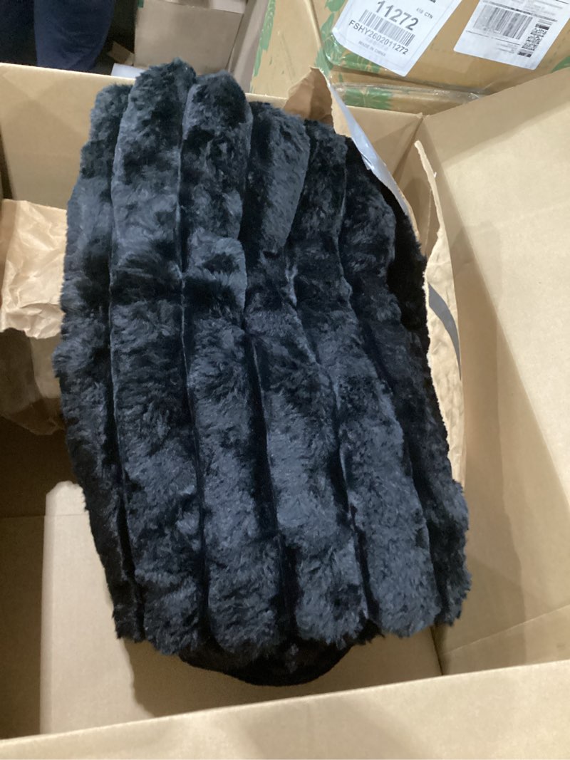 Condition photo showing Good Condition for cozy bliss faux fur throw blanket for couch, cozy warm plush striped blanket for sofa bedroom living room,60 * 80 inches black black twin(60" x 80")